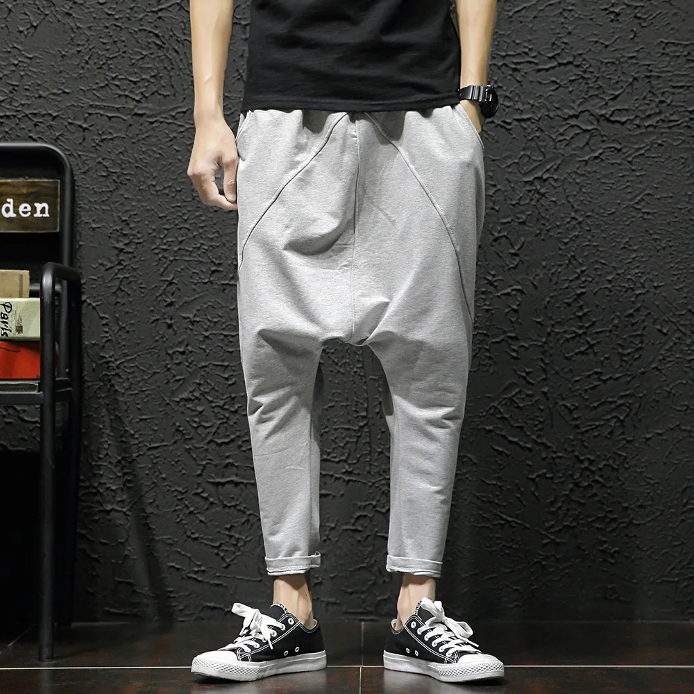 Мужские брюки повседневные Драповые шаровары с низкой слонкой хип хоп