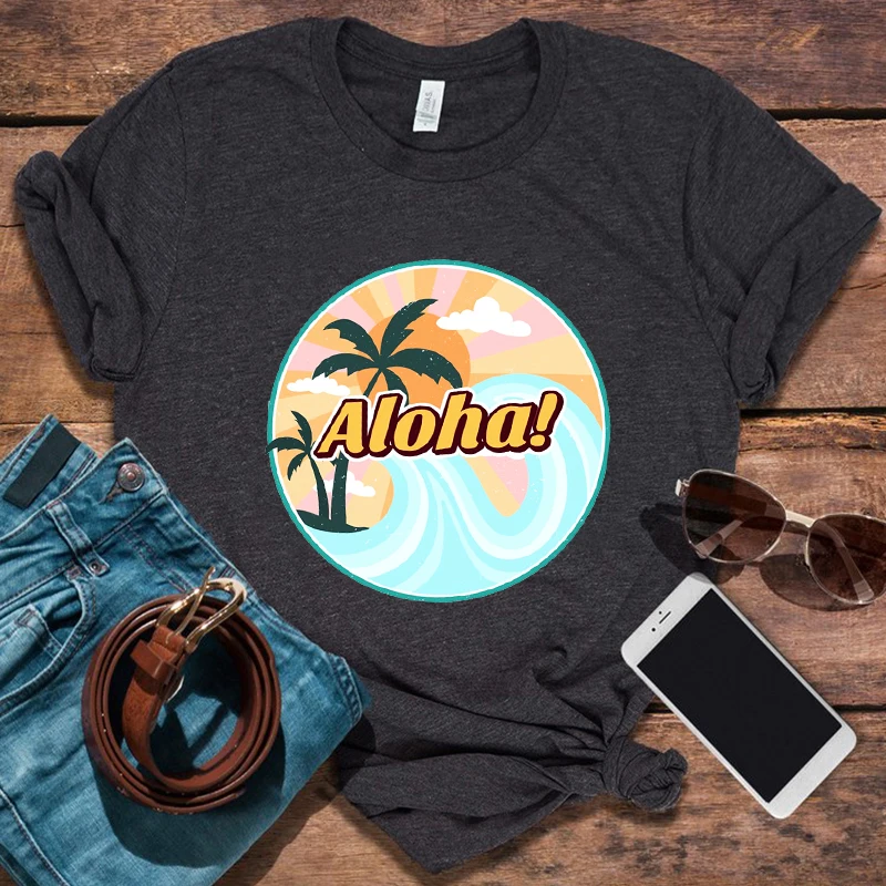 Aloha летние футболки с графическим рисунком женские Гавайские рубашки летняя