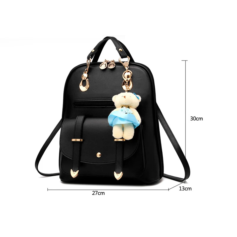 Preppy Style Women Backpack Bear Toys PU Leather Schoolbags For Teenage Girls Female Rucksack Shoulder   Bag Travel Knapsack