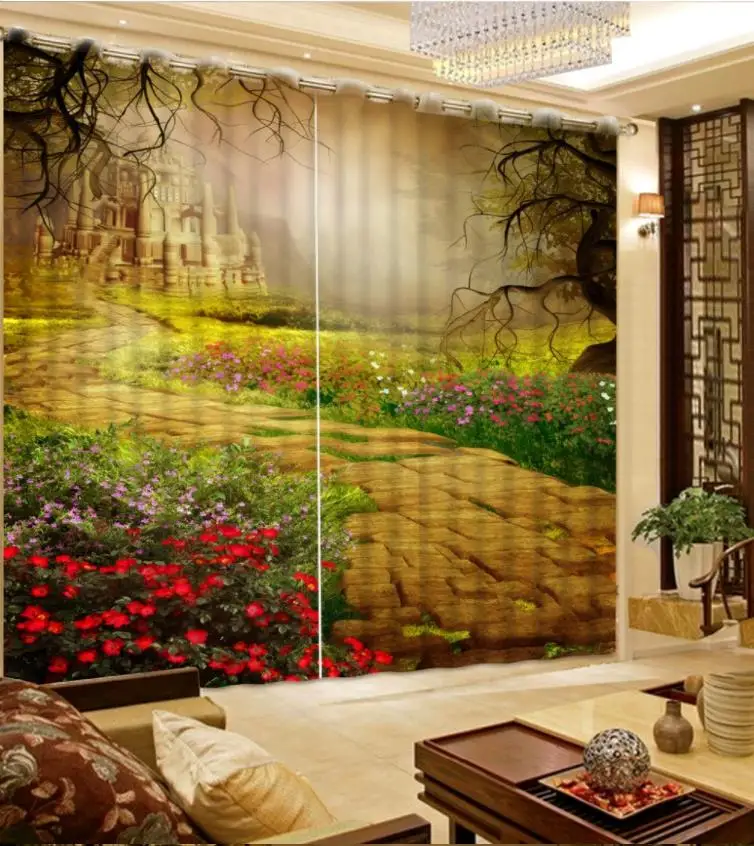 

2019 high quality livingroom curtains landscape photo pink blackout curtain Customize any size home curtains