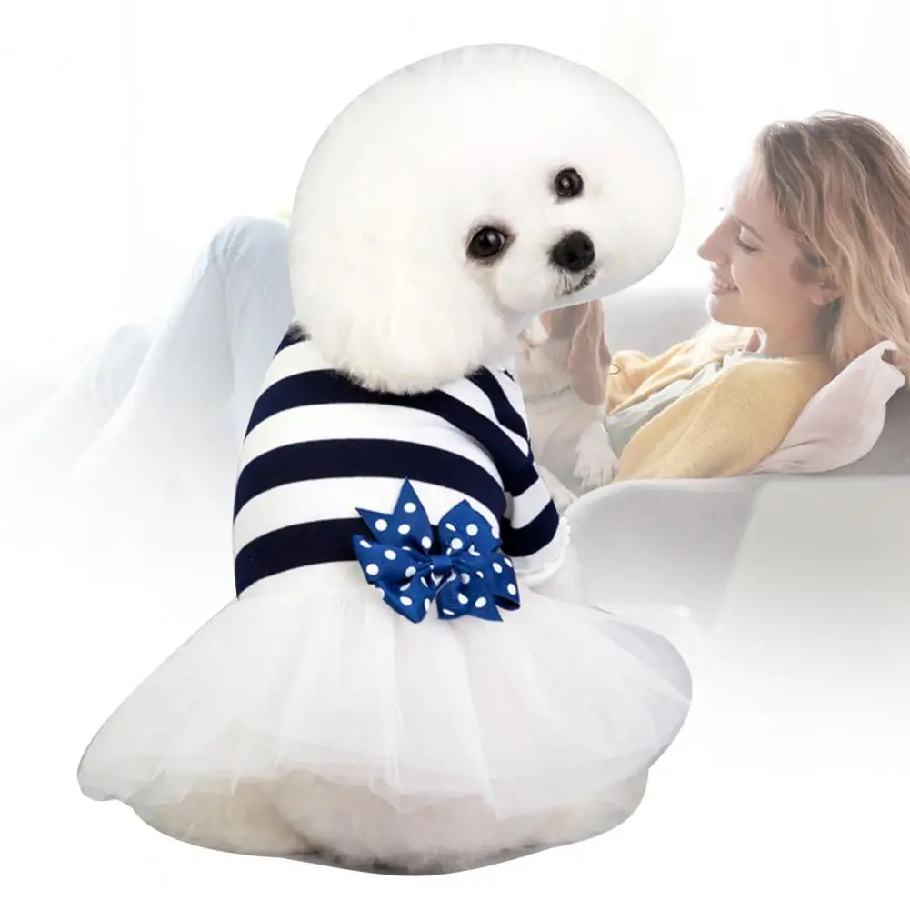 Мини-юбка в полоску для щенка с бантом |