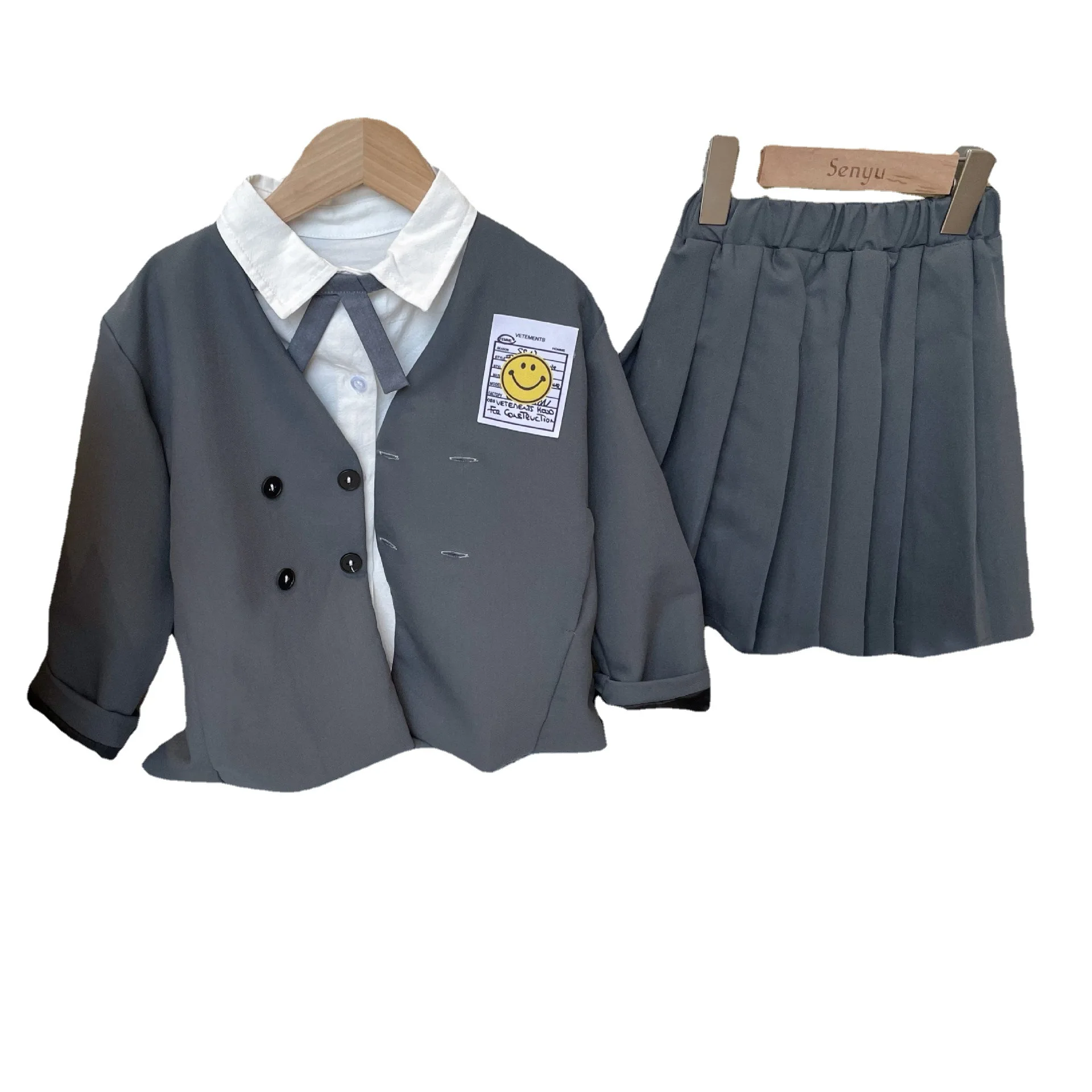 

Children's Suit 2021 Autumn New Boys Girls College Style Coat and Pants Two Piece Set