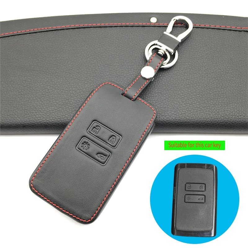 

Leather Car Key Case Cover Car Style For Renault Megane Clio Logan Kadjar Scenic Koleos keychain Case Card car keys accessories