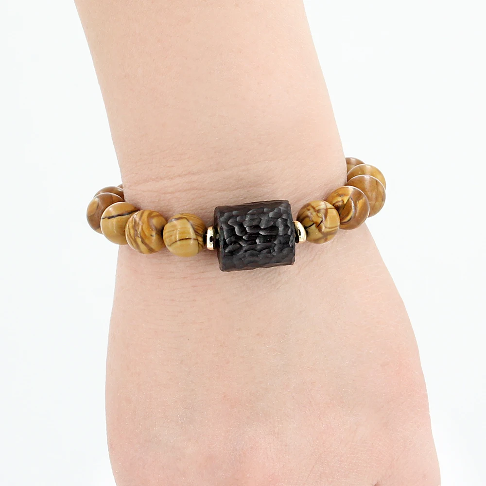 

Men's bracelet women's bracelet natural wood grain stone bead 8mm 10 mm Stone Bracelet Ebony Wood Fashion Jewelry 2020 couple