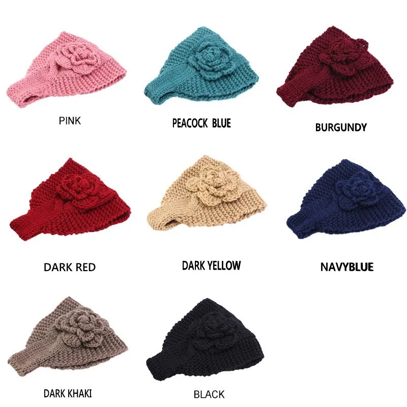 Модные женские вязаные крючком цветочные повязки для волос эластичная повязка