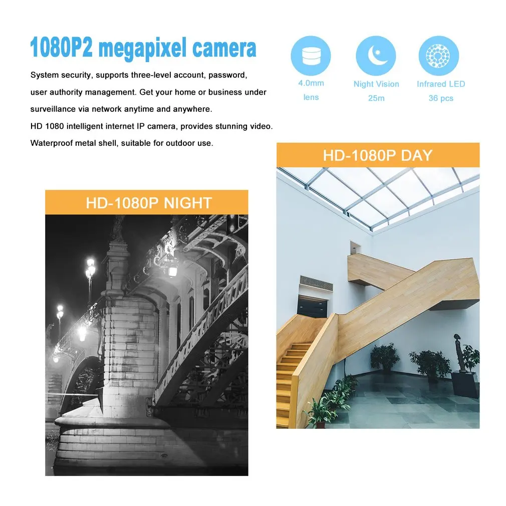 LESHP HW20 1080P 2.0 Megapixel Progressive CMOS Sensor 36pcs IR LED With WIFI Color CCD IP Camera for Home Security | Безопасность и