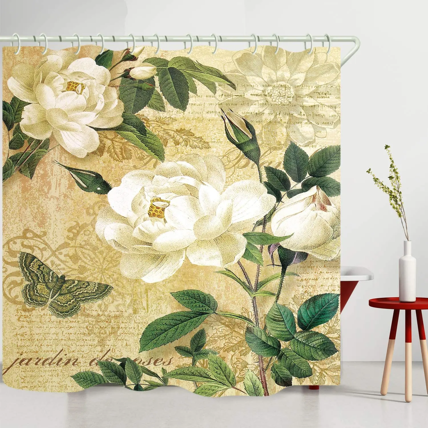 Аксессуары для душа ванной комнаты с винтажным цветочным принтом пиона красивый