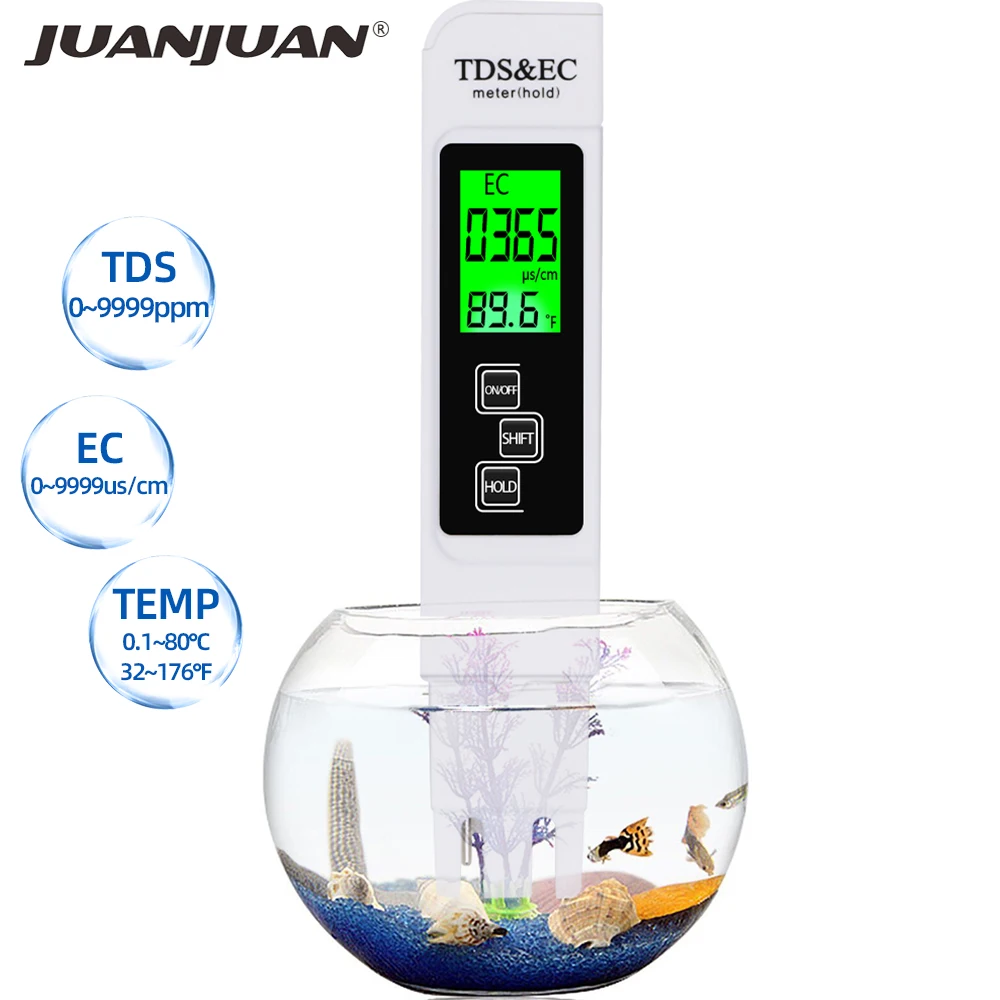 

Тестер TDS & EC 3 в 1, измеритель TDS/Temp/EC 0-9990ppm, детектор проводимости, монитор качества воды, инструмент для измерения чистоты для бассейна