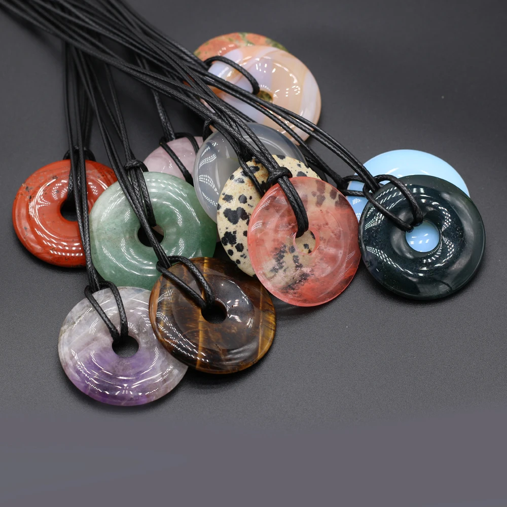 

New Natural Stone Pendant Necklace Round Shape Big Hole Agates Beads Necklace for Women Making DIY Jewerly Party Gift 40x40mm
