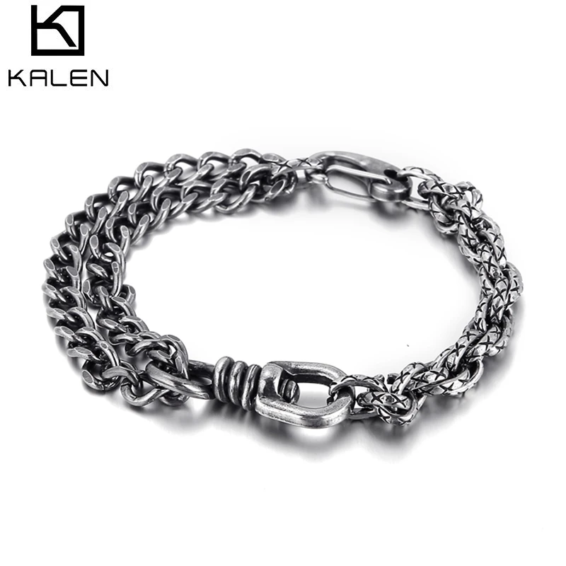 

Vintage Silver Charm Chain Bracelets For Men Metal Cuban Chain Stainless Steel Bracelets Fashion Jewelry New Pulseira