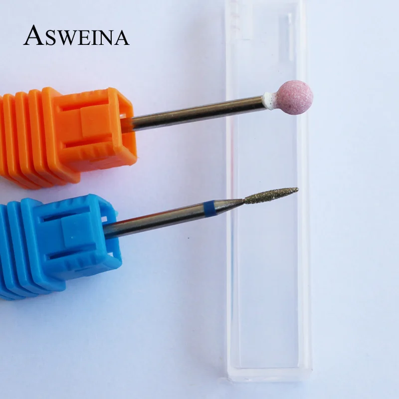 ASWEINA 2 шт./компл. Алмазных фрез для маникюра/педикюра корунд ротационных напильников из фрезерно-маникюрный Фрезер для ногтей, сверлильный аксессуары для ногтей и набором инструментов для чистки