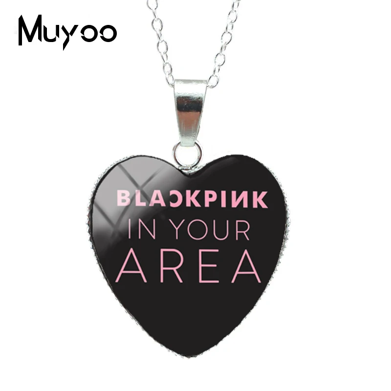 Новая мода Корея Поп BLACKPINK группа сердце бижутерия со стеклянными кабошонами ожерелье ручной работы Сердце Подвески Подарки для поклонников HZ3