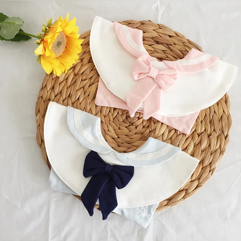 Baberos de algod&oacute;n para beb&eacute;, ni&ntilde;a y ni&ntilde;o, accesorios redondos suaves e impermeables de cuello falso, ropa de cuello de encaje de estilo coreano, art&iacute;culos para ni&ntilde;os-0