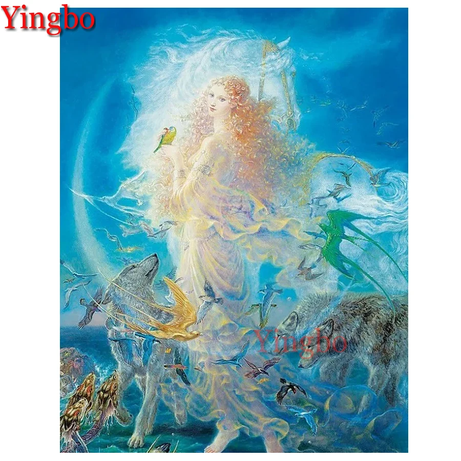 

Fantasy beauty and wolves Diy Diamond Painting Cross Stitch Full Square Round Diamond Embroidery Sale Christmas Gift