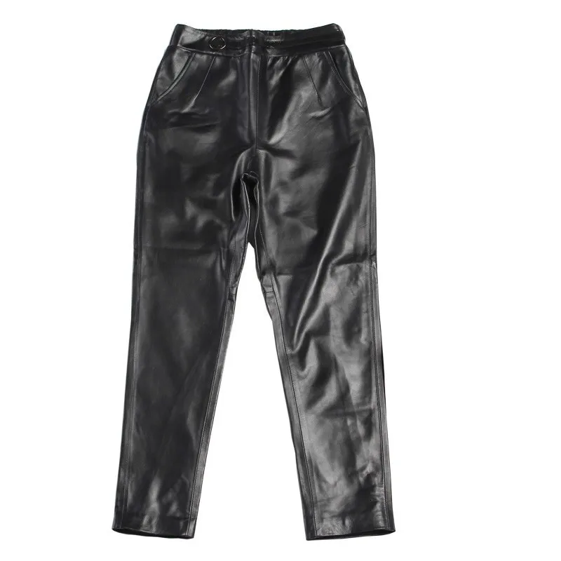 

Spring leather pants women's large black large street women's high-end elastic large leather pants women