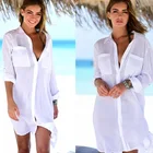 Женская накидка на купальник 2021, летнее пляжное платье-туника, пляжный однотонный белый купальник, Пляжная накидка, пляжная одежда