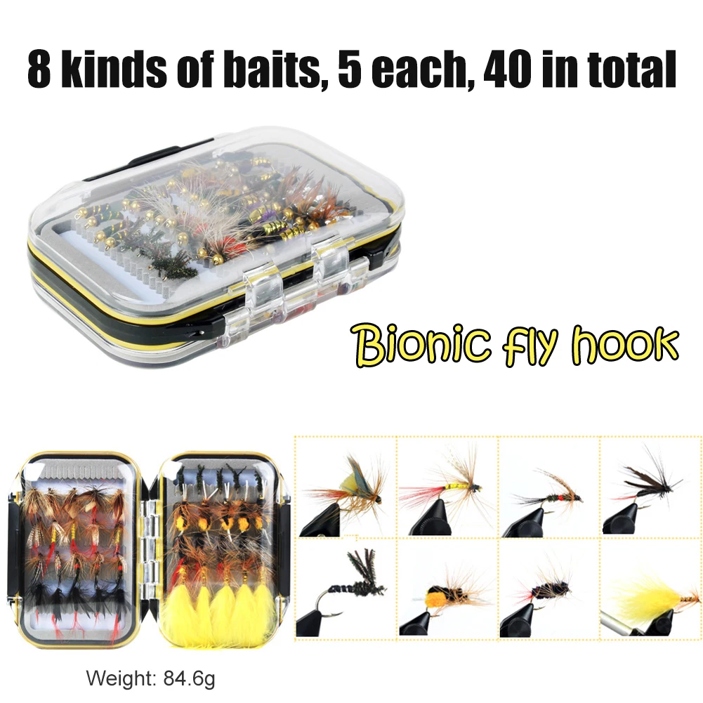 

40pcs/Box Fishing Bait Lure Tackle Accessories Trout Fly Fishing Flies Kit Nymph Dry Wet Flies Fishing Lures Bait