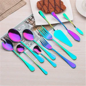 10pcs Wholesale Rainbow Cutlery Set Stainless Steel Dinnerware Tableware Silverware Sets Dinner Knife and Fork Drop Shipping