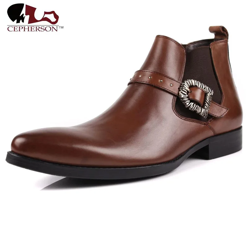 

Men Ankle Boots Fashion Black / Tan Chelsea Boots Handmade Pu Leather Dress Shoes Winter Vintage Classic Male Casual Boot