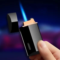 reloadable inflatable blue flame straight into the windproof lighter personalized grinding wheel metal lighter gadgets for men