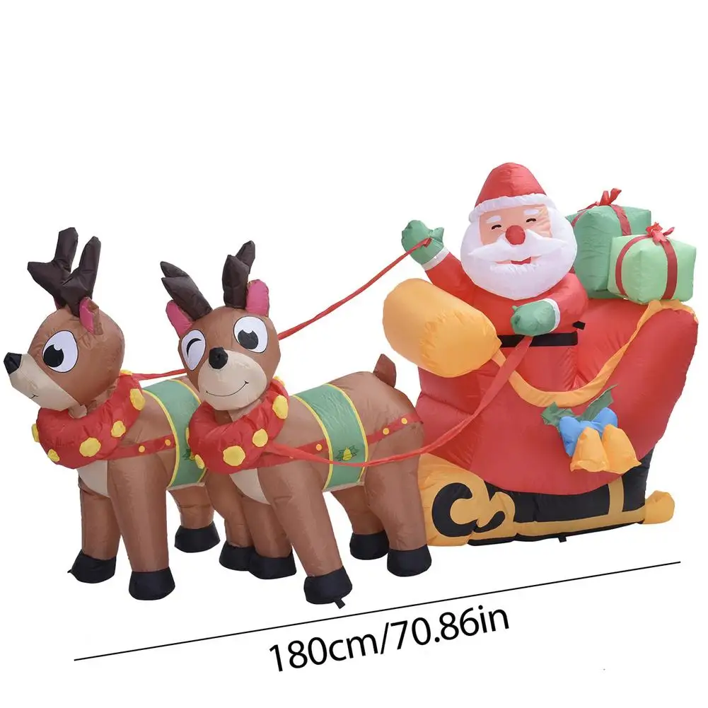 

Christmas Inflatable Santa Cute Doll Pulled By 2 Reindeer Lights Party Outdoor Garden Yard Decoration Christmas Doll
