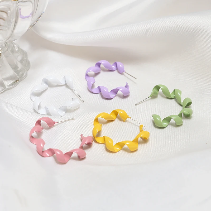 

Zinc Alloy Stud Earrings Enamel Geometry Telephone Line Candy Colors 10pcs/lot For Women Bulk Items Wholesale Lots Nickel Free