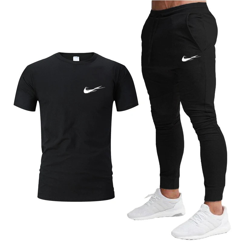 

2021 Summer Fashion Leisure brand Men's Set Tracksuit Sportswear Track Suits Male Sweatsuit Short Sleeves T shirt 2 piece set