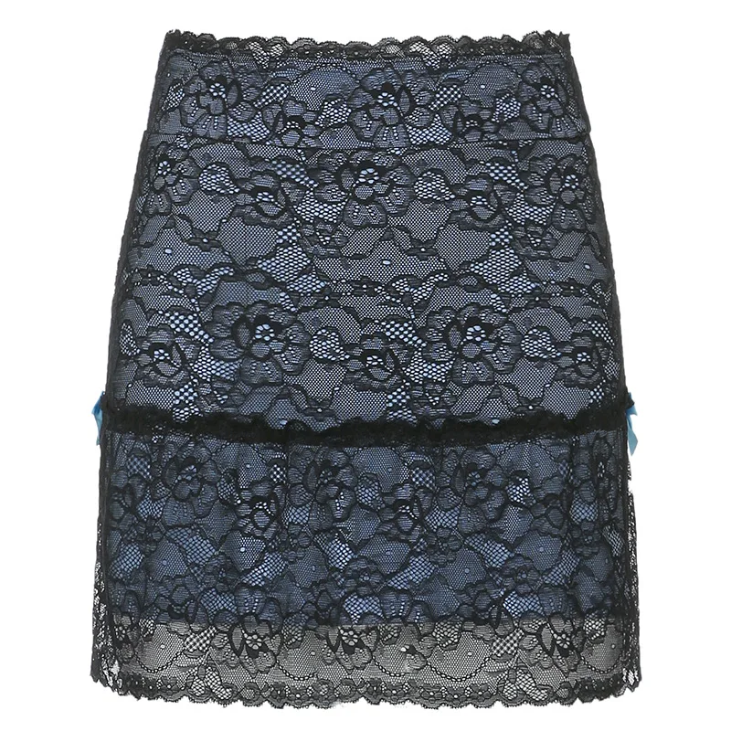 

Sexy Mesh Lace Package Hip Short Skirts Women Pink Bow-Knot Solid Color A-Line Skirt 2021 Summer Casual Streetwear Ladies Skirt