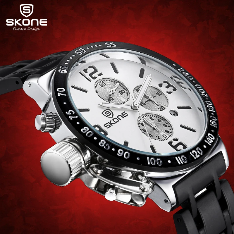 Мужские спортивные часы SKONE с секундомером 6 стрелками 24 часа функцией хронографа