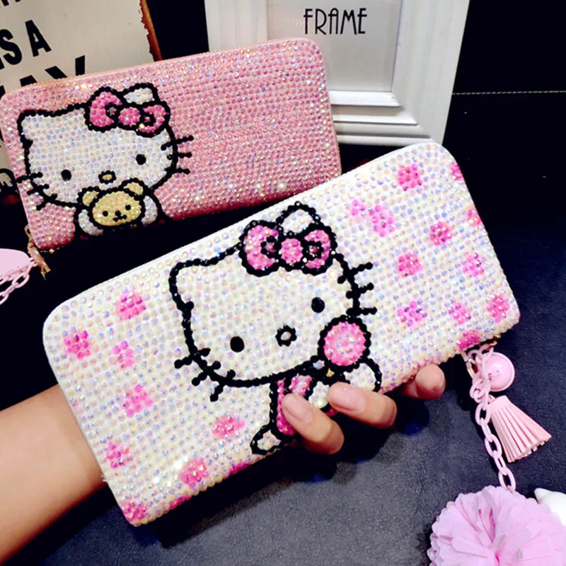 Милый кошелек hello kitty с бриллиантами, детский мультяшный кошелек KT Cat, индивидуальная кошечка, кошечка, папка для денег, Красивая яркая женская кожаная сумка