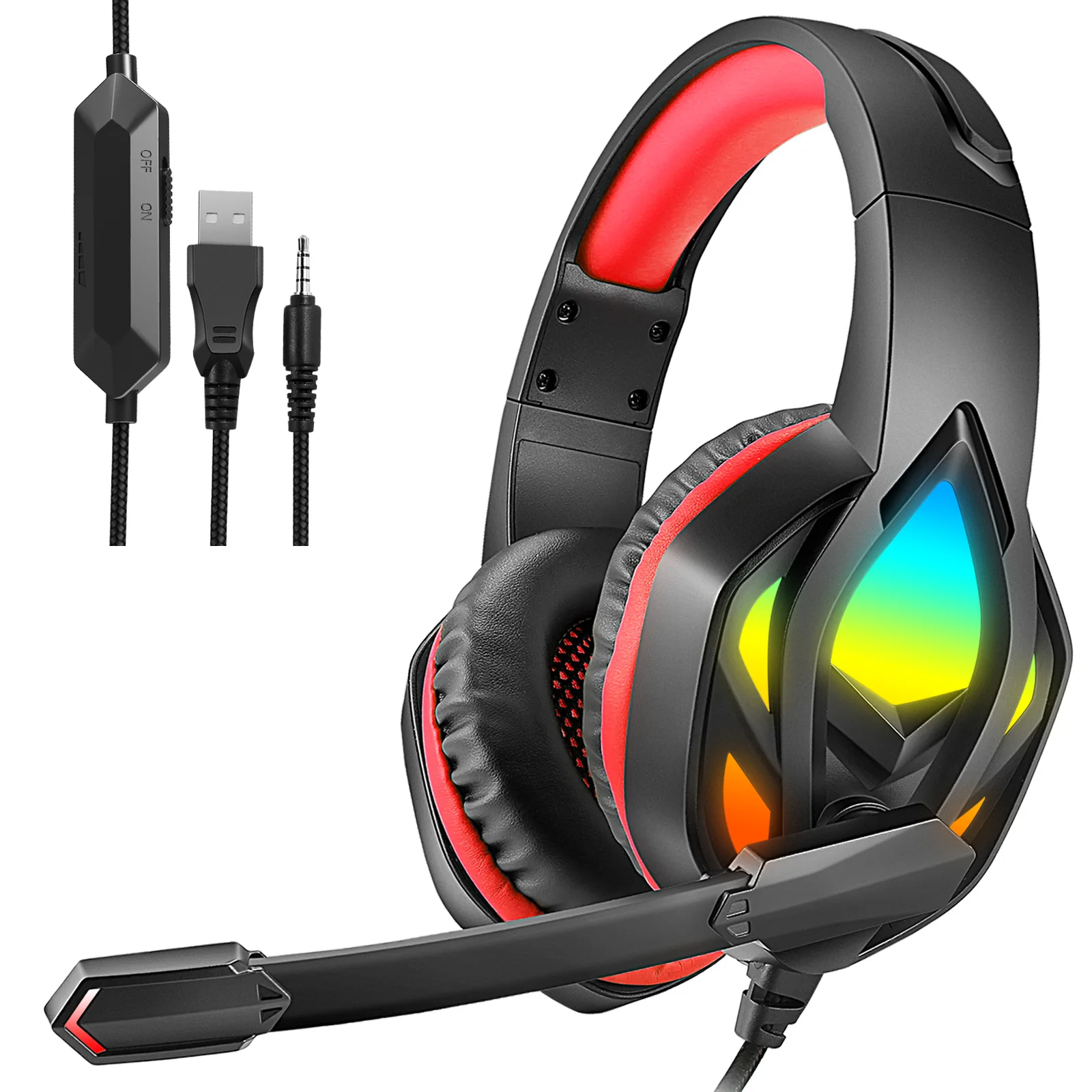 

Colorful Led Stereo Bass Headphones Flexiable Microphone Noise Cancelling Gaming Headset For Computer Game XBox PS4 PS5 Fifa 21