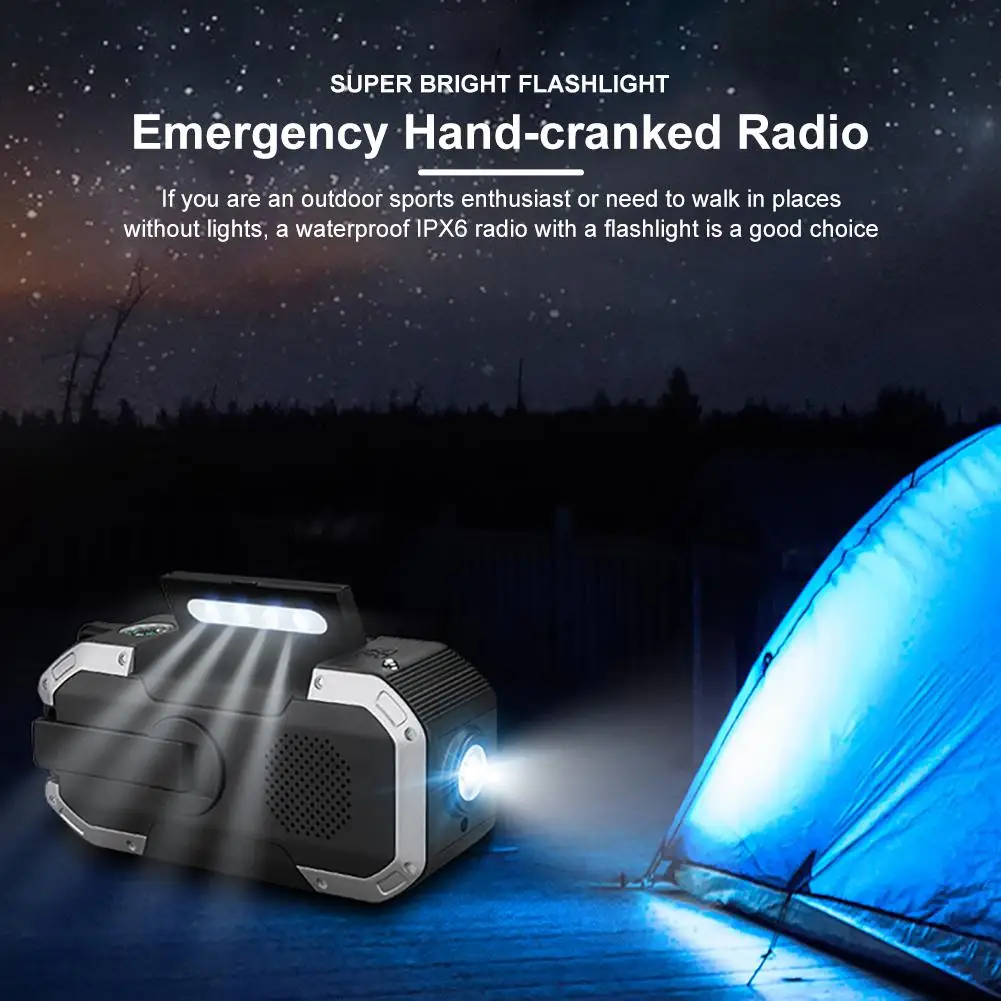 5000mah emergency hand cranked radio with led display sos alarm mobile phone charger am fm waterproof weather solar radio hot free global shipping