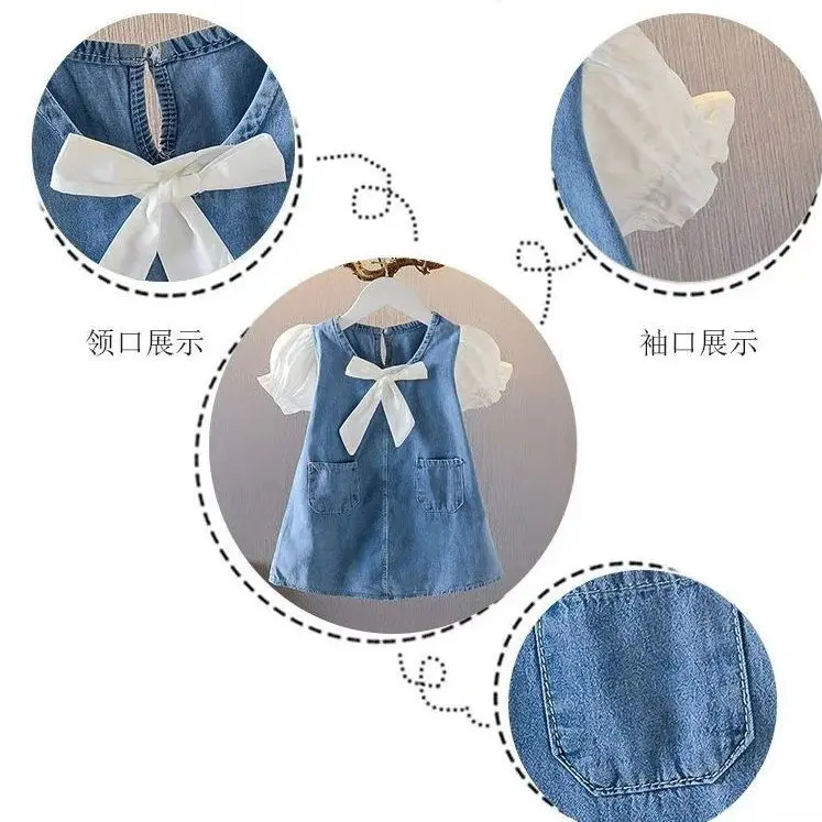 

Baby dress 2021 summer new style Korean princess dress solid color cotton girl denim dresses P4659