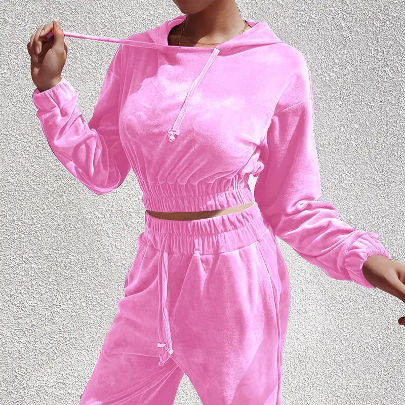 Повседневный укороченный женский спортивный костюм из двух предметов