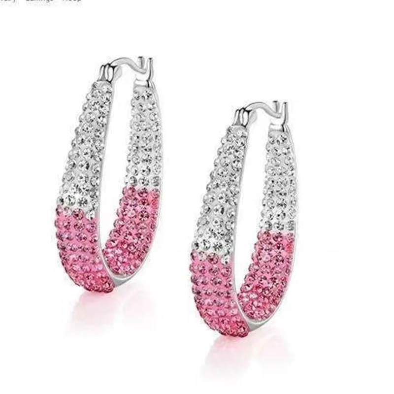 

Trendy Double Color Rhinestone Crystal Round Big Circle Hoop Earrings for Women Party Wedding Engagement Jewelry