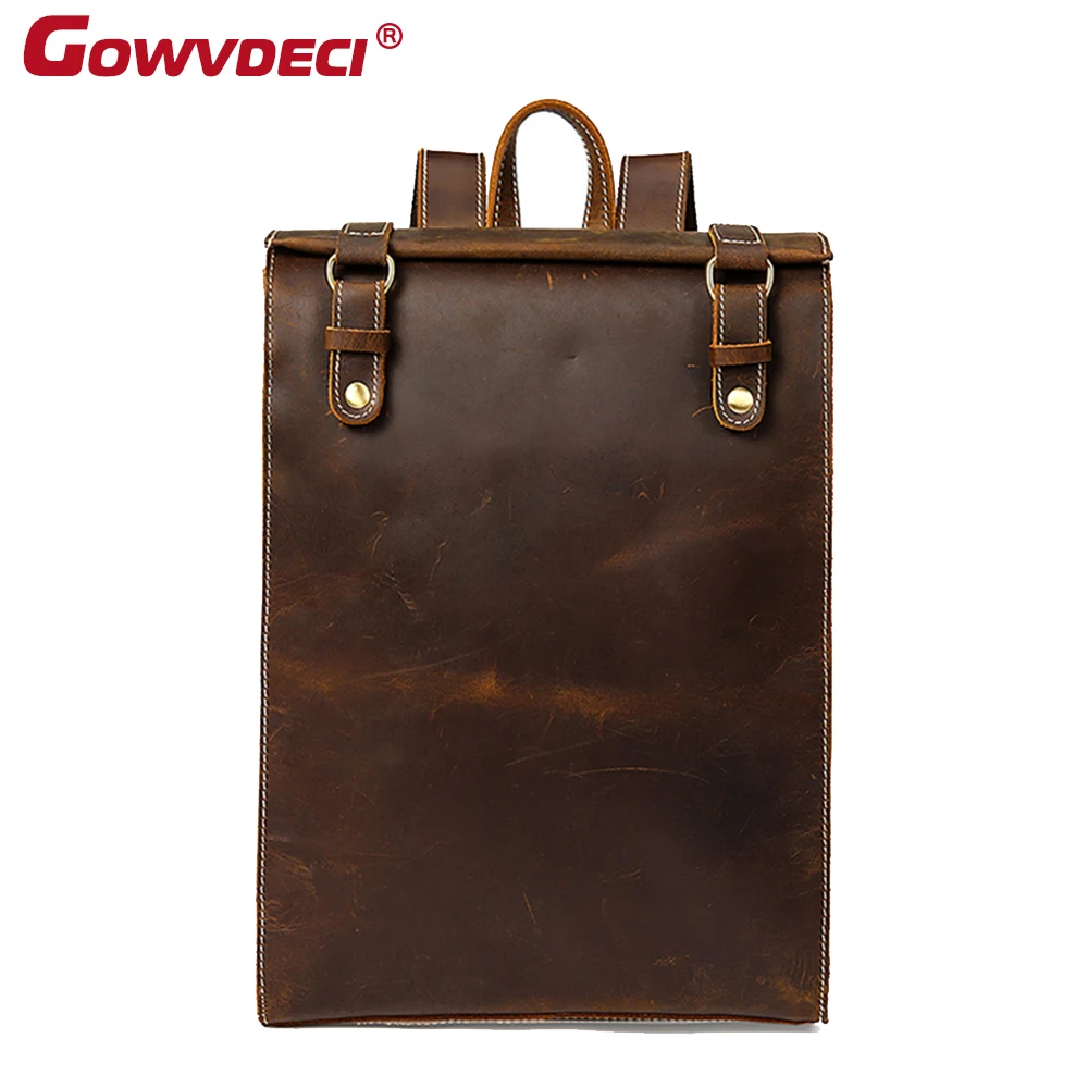 

Men's Backpack European and American Retro Leather Men's Bag Head Layer Leather Luggage Backpack Large Capacity Leather School B