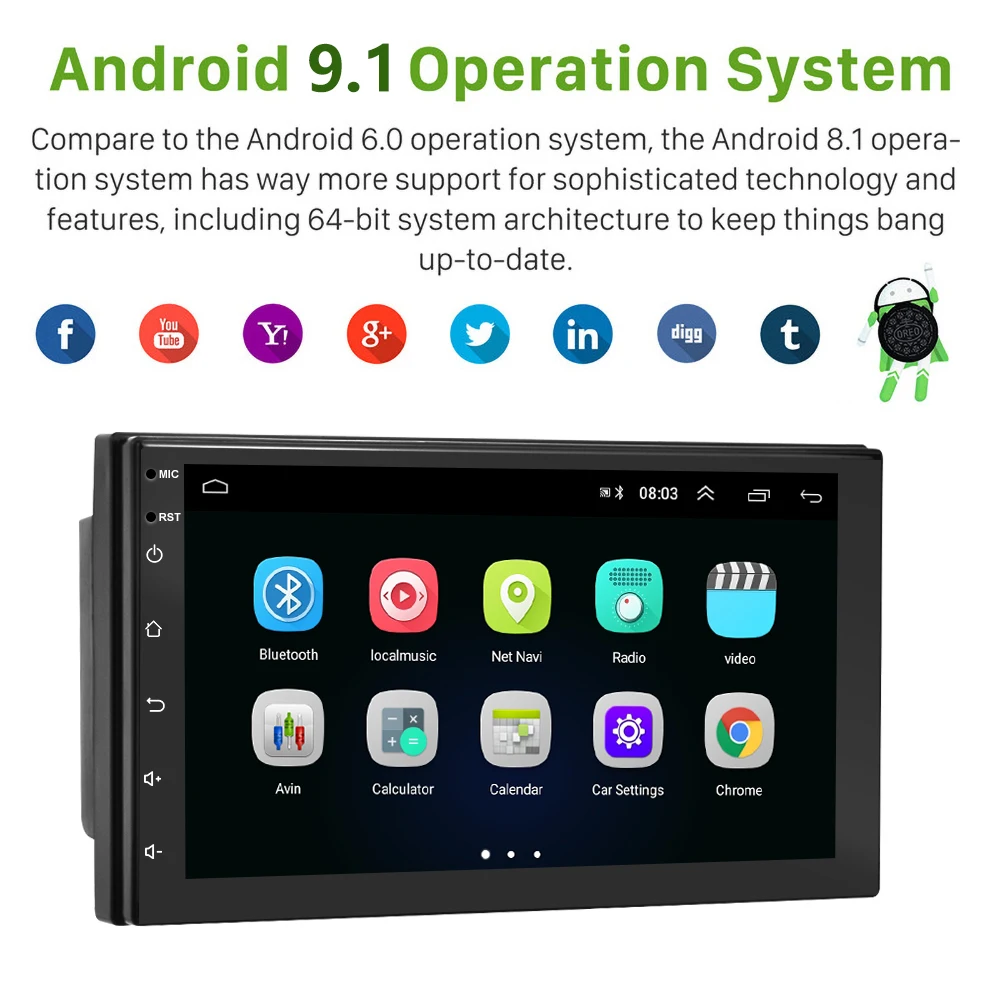 Автомобильный мультимедийный комплект Hikity Android 9 1 2 Din Универсальное