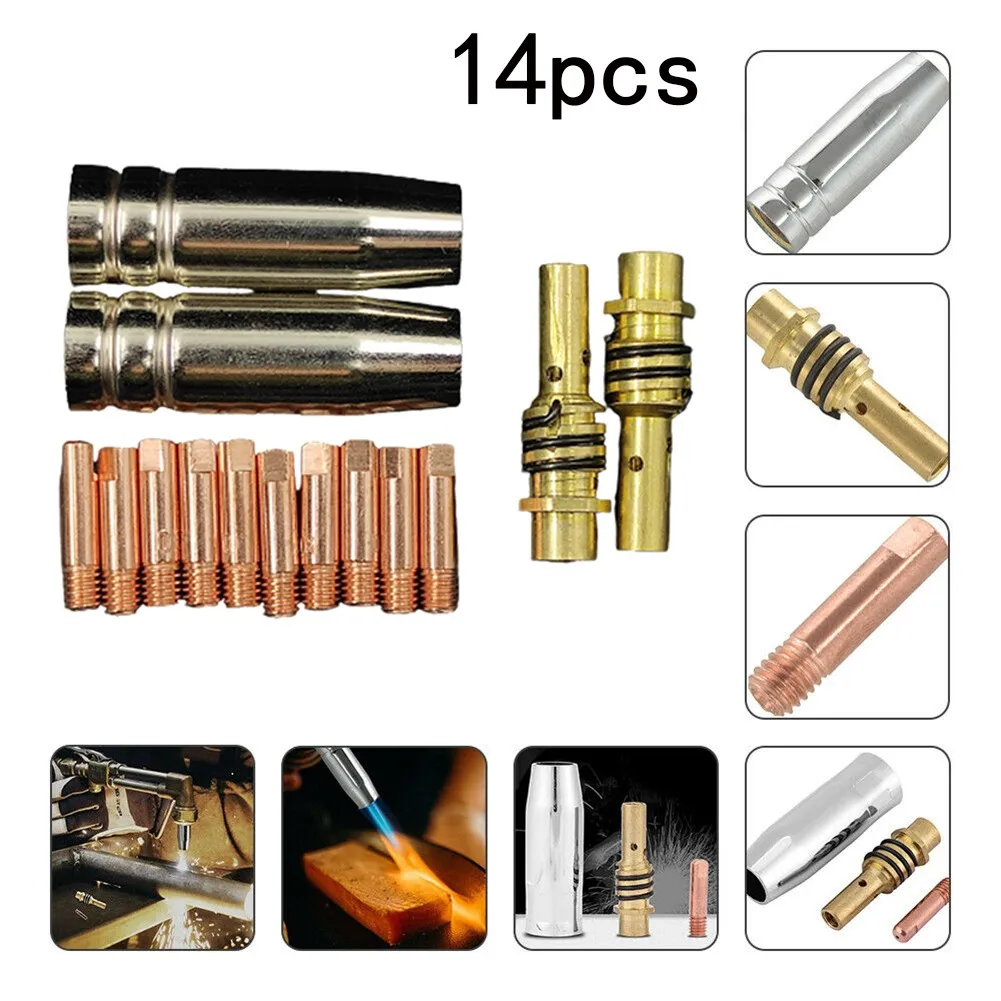 

14Pcs 15AK Welding Torch Consumables 0.6-1.2mm Guns Torch Gas Nozzle Conductive Tip Holder Welding Machine For Tig 15AK MIG MAG