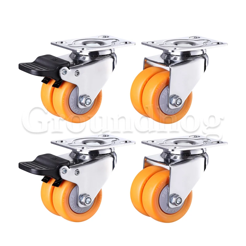 

4Pcs Silent Swivel Castor Wheels 2 Inch Heavy Duty Double Row MPA Nylon Wheel With Brake For Trolley Maching Furniture Caster