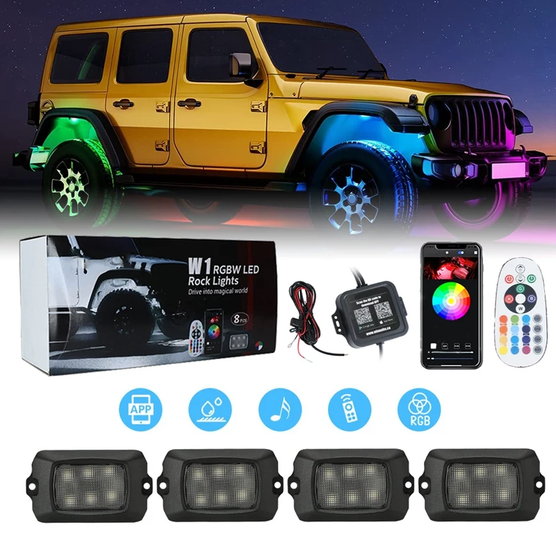 

Автомобильный светодиодный светильник RGBW Rock Light s, с умным управлением через приложение, 64 разноцветных неоновых подсветки для грузовика, ре...