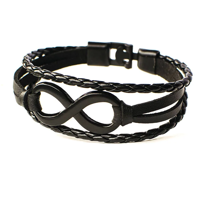 Черные коричневые браслеты infinity плетеные вручную с подвесками кожаные