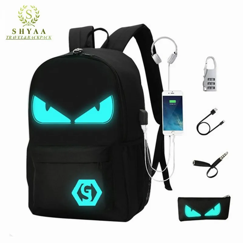 SHYAA рюкзак для кросса, светящийся, usb зарядка, корейский рюкзак для компьютера, для школьников, для путешествий, для улицы