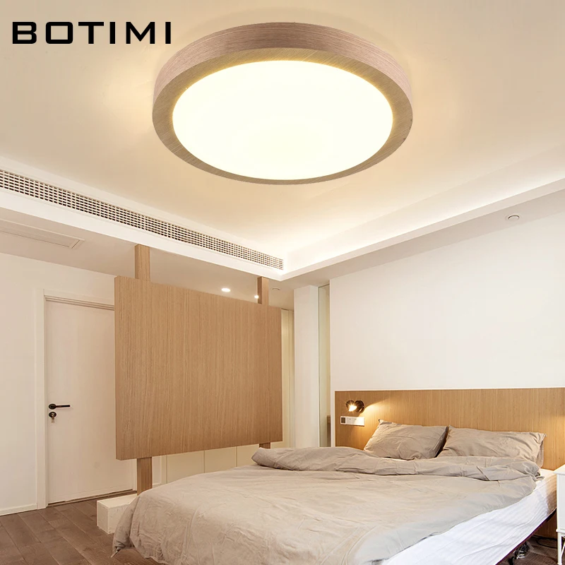 BOTIMI 220 В круглый светодиодный потолочный светильник из цельного дерева для