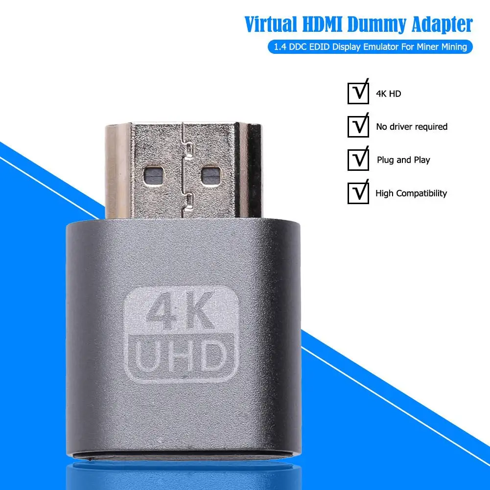 

HDMI-compatible Virtual Display 4K DDC EDID Dummy Plug EDID Display Cheat Virtual Plug Dummy Emulator Adapter for Bitcoin Mining