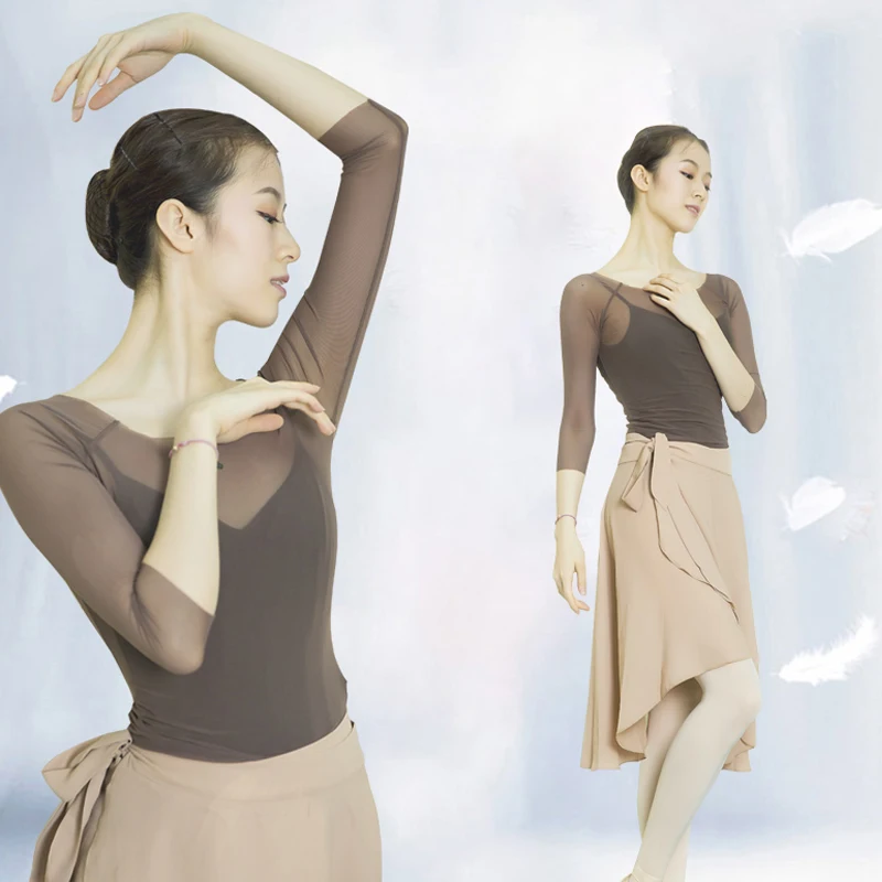 

Women Ballet Costumes Mesh Tops Dance Practice Clothes Gymnastics Leotard Professional Ballet Tutu Ballet Dance Dress DQS4739