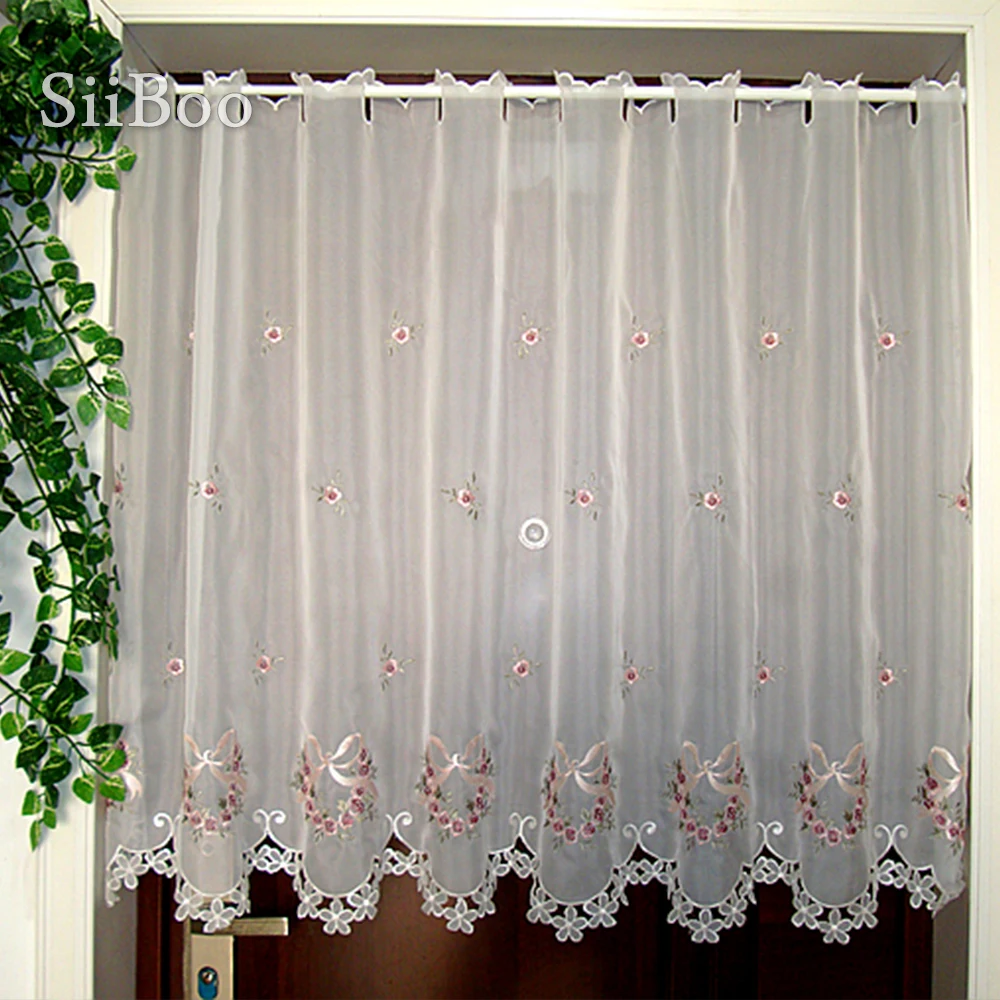 Корейские кружевные полузанавески с цветочной вышивкой прозрачные Занавески