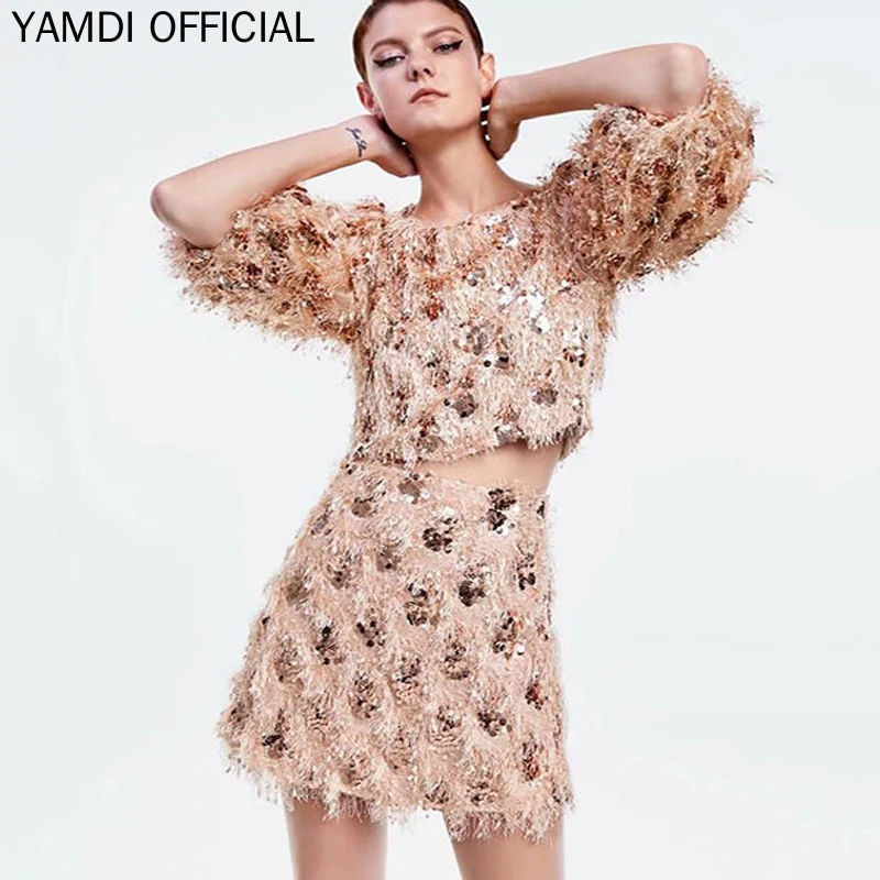 Женское вечернее платье YAMDI расшитое блестками комплект из 2 предметов шикарное с