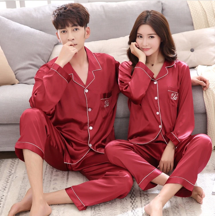 Pajama suit Satin Silk Pajamas Sets Couple Sleepwear Family Pijama Lover Night Suit Men & Women Casual Home Clothing