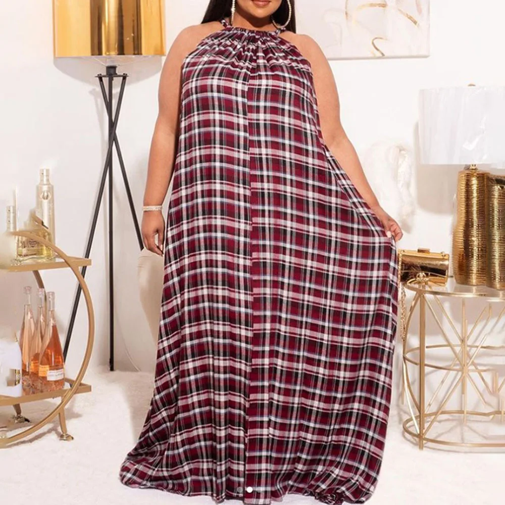 

2021 Summer New Fashion Leopard Printing Western Style Oversize African Lattice Women's Dress Loose Casual Sleeveless