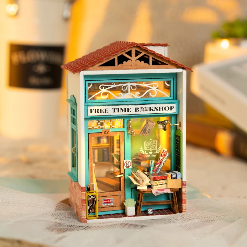 robotime rolife diy wooden doll house mini town dollhouse bookshop miniature house kits borrowed garden toys for children adult free global shipping